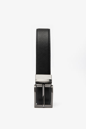Cintura in ecopelle saffiano reversibile blu/nero