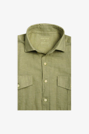 Camicia misto lino con tasche sul petto militare