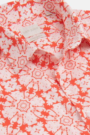 Camicia misto lino fantasia macro fiore albicocca
