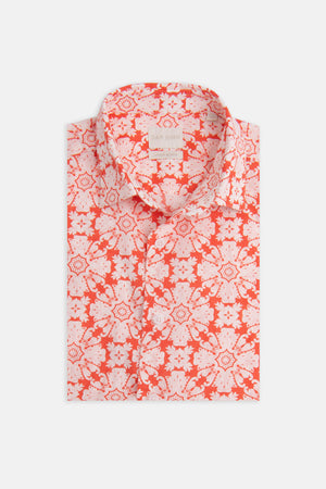 Camicia misto lino fantasia macro fiore albicocca
