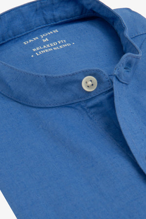 Camicia coreana misto lino azzurra